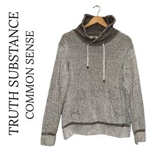 TRUTH SUBSTANCE COMMON SENSE Gray Sweater Kangaroo Pocket Mock Cowl Neck Men L